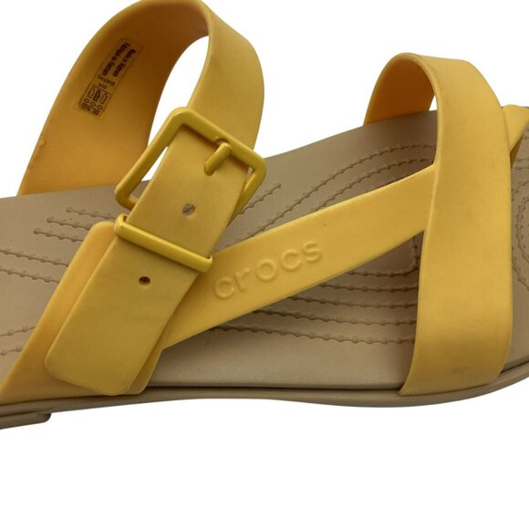 Crocs Tulem Toe Post Womens 10 Latex Rubber Sandals Yellow Gold - Picture 5 of 9